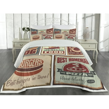 Ambesonne Colorful Quilted Coverlet 3 Pcs, Retro Mexican Tin Sign, King Size, Multicolor