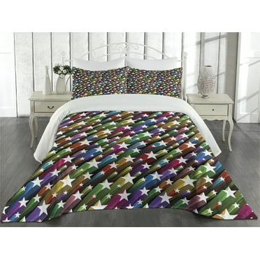 Ambesonne Colorful Quilted Coverlet 3 Pcs, Stars Disco, King Size, Multicolor