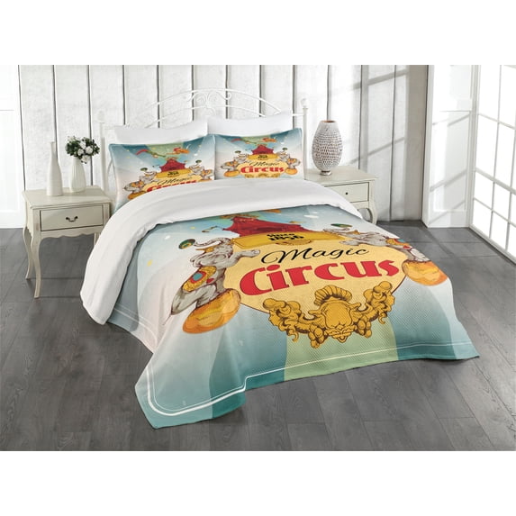 Ambesonne Colorful Quilted Coverlet 3 Pcs, Vintage Circus Tent, King Size, Multicolor