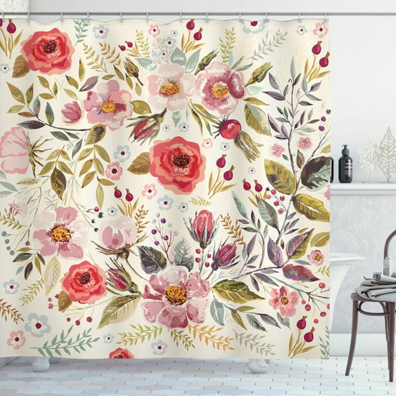 Ambesonne Colorful Shower Curtain, Abstract Flowers Roses, 69"Wx70"L, Multicolor