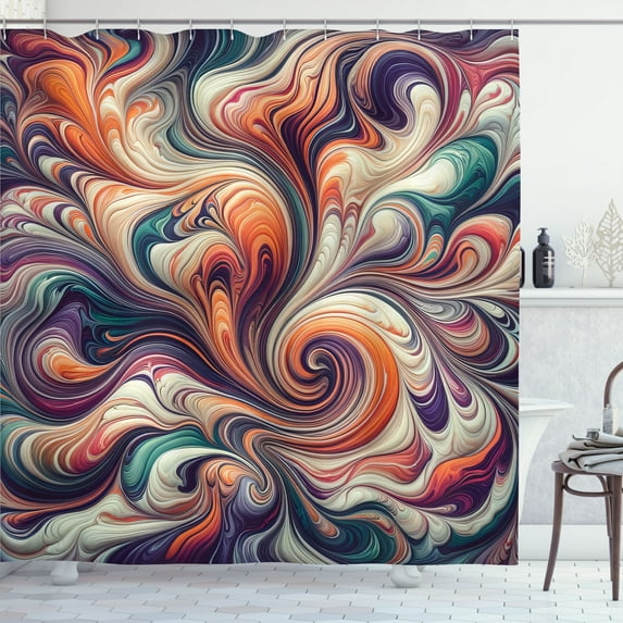 Ambesonne Colorful Shower Curtain, Abstract Jumbling Tones, 69"Wx84"L, Orange Indigo Pale Green