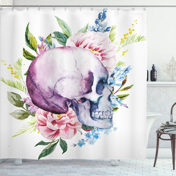 Ambesonne Colorful Shower Curtain, Abstract Skull Flowers, 69"Wx70"L, Multicolor