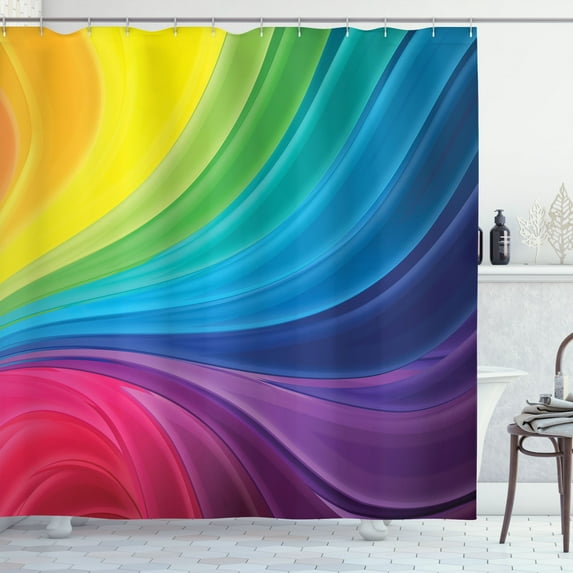 Ambesonne Colorful Shower Curtain, Abstract Smooth Lines, 69"Wx84"L, Multicolor