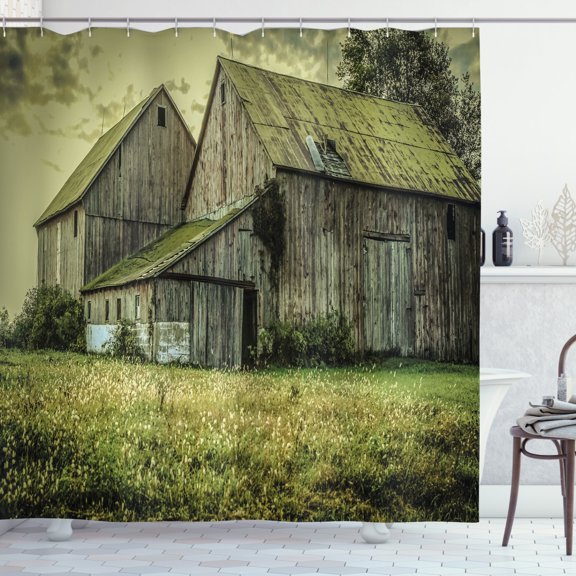 Ambesonne Colorful Shower Curtain, American Farmer Barn, 69"Wx84"L, Multicolor