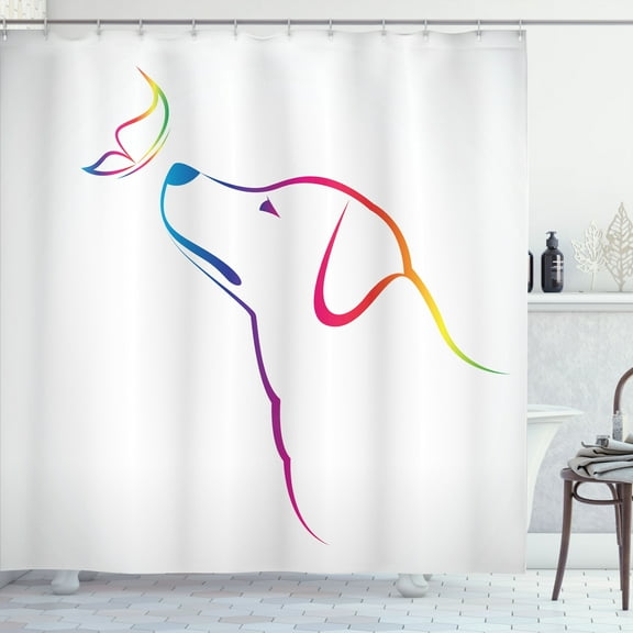 Ambesonne Colorful Shower Curtain, Butterfly Dog Labrador, 69"Wx70"L, Multicolor