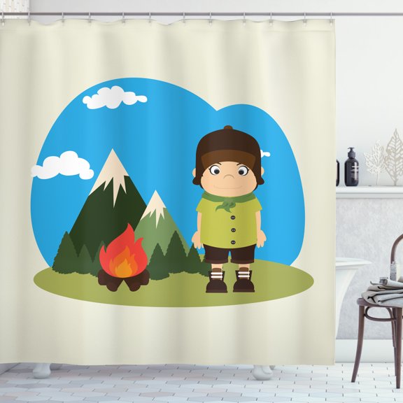 Ambesonne Colorful Shower Curtain, Campfire on Mountains, 69"Wx70"L, Multicolor