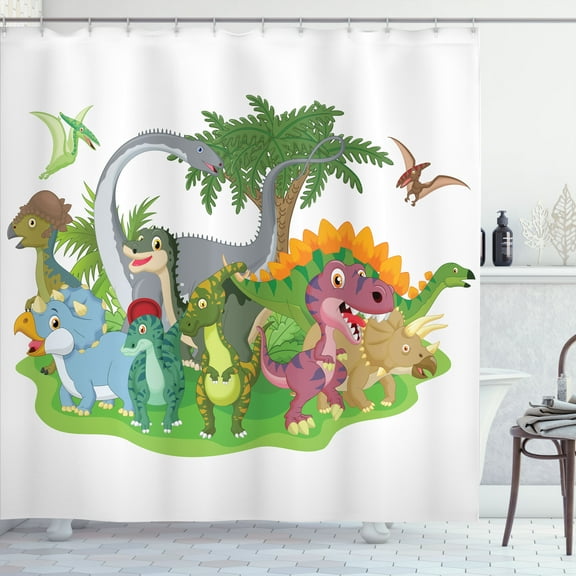 Ambesonne Colorful Shower Curtain, Cartoon Group Dinosaur, 69"Wx70"L, Multicolor