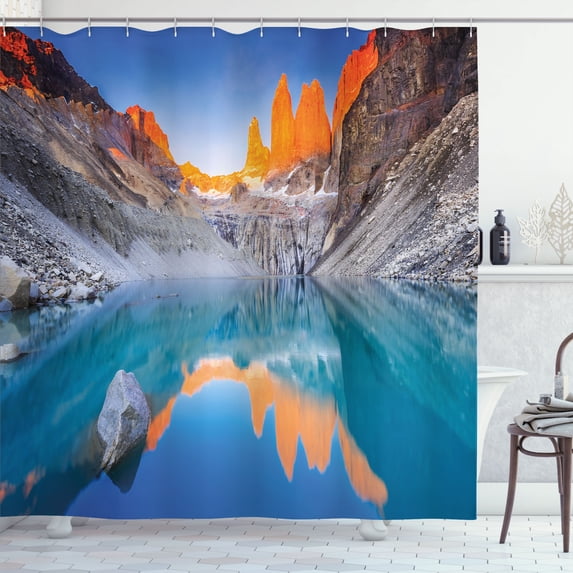 Ambesonne Colorful Shower Curtain, Cliffs Reflection on Lake, 69"Wx84"L, Azure Blue Multicolor