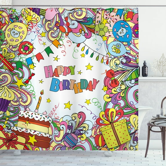 Ambesonne Colorful Shower Curtain, Colorful Cartoon Party, 69"Wx84"L, Multicolor