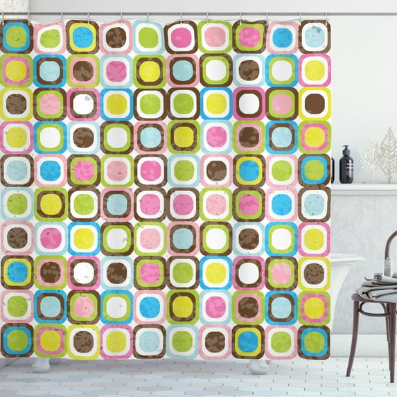 Ambesonne Colorful Shower Curtain, Cubes Inner Circles, 69"Wx84"L, Multicolor