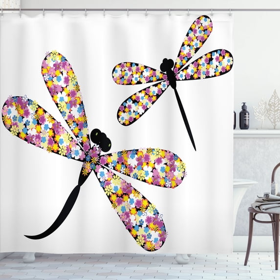 Ambesonne Colorful Shower Curtain, Dragonflies Black Body, 69"Wx70"L, Multicolor