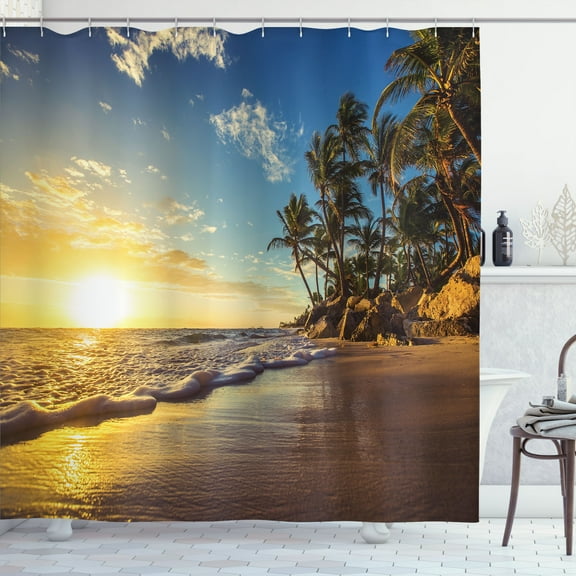 Ambesonne Colorful Shower Curtain, Exotic Beach Sunset, 69"Wx84"L, Multicolor