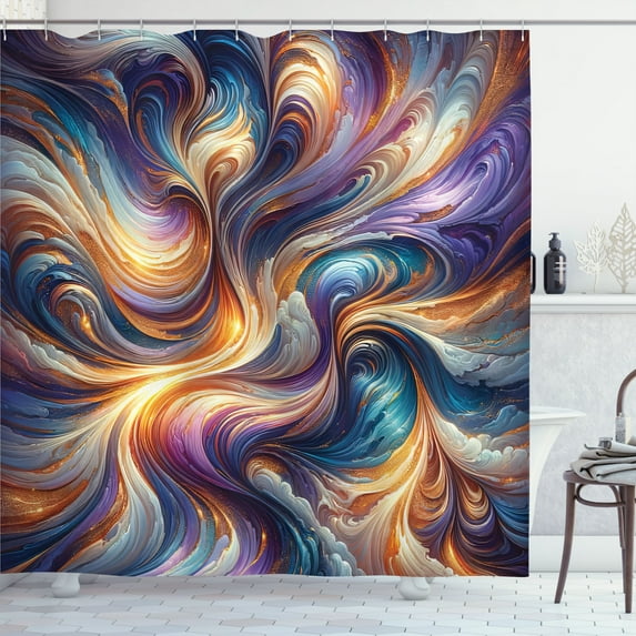 Ambesonne Colorful Shower Curtain, Fantasy Art Groovy Clouds, 69"Wx75"L, Indigo Sea Blue Orange