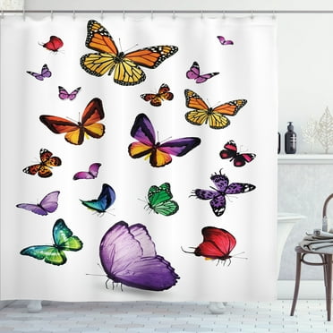 Ambesonne Colorful Shower Curtain, Flying Butterflies, 69"Wx70"L, Multicolor