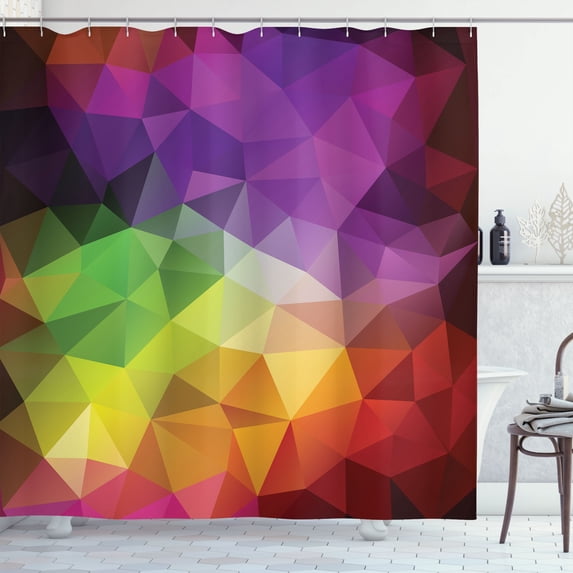 Ambesonne Colorful Shower Curtain, Geometry Shape Polygon, 69"Wx84"L, Multicolor
