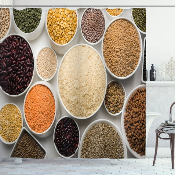 Ambesonne Colorful Shower Curtain, Grains and in Bowls, 69"Wx70"L, Pale Taupe Multicolor