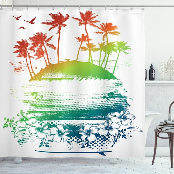Ambesonne Colorful Shower Curtain, Grunge Summer Scenery, 69"Wx84"L, Multicolor