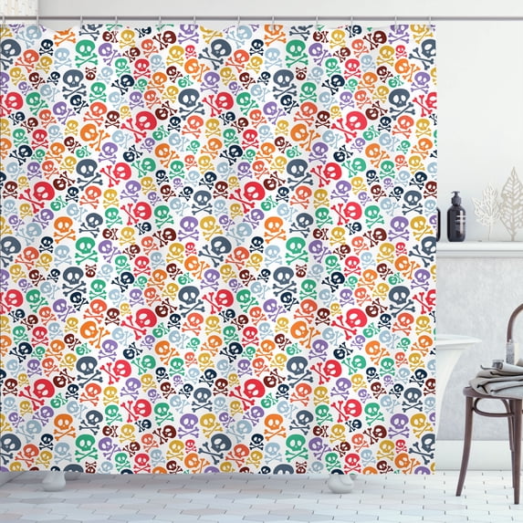 Ambesonne Colorful Shower Curtain, Halloween Theme Skull, 69"Wx84"L, Multicolor