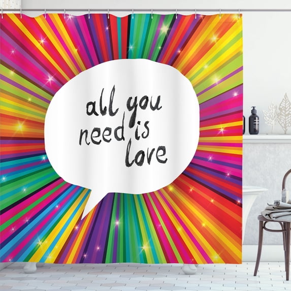 Ambesonne Colorful Shower Curtain, Hippie Retro Words, 69"Wx84"L, White