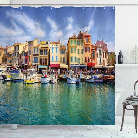 Ambesonne Colorful Shower Curtain, Houses at City of Cassis, 69"Wx84"L, Multicolor