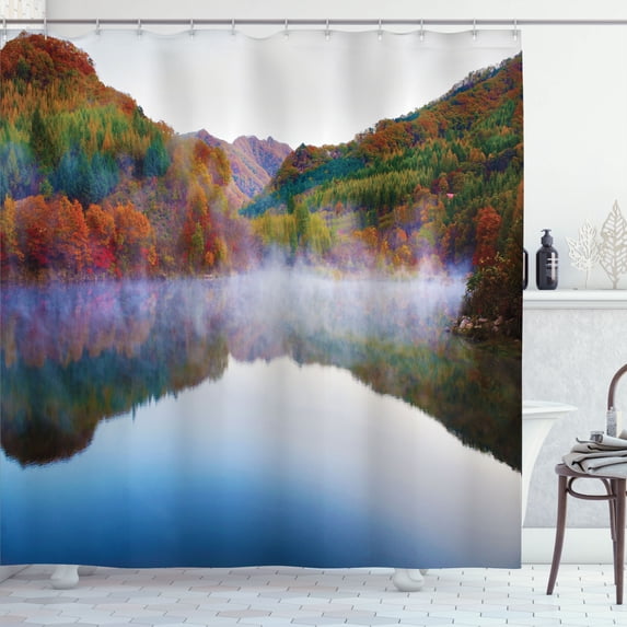 Ambesonne Colorful Shower Curtain, Lake Mountain Scenery, 69"Wx84"L, Multicolor