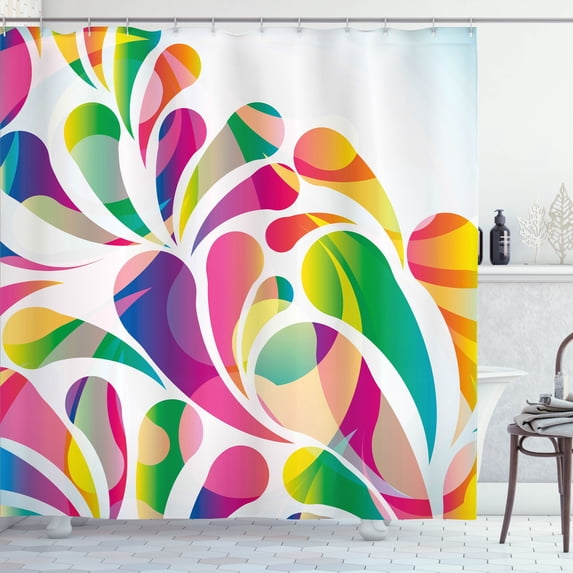 Ambesonne Colorful Shower Curtain, Leaf Shape Vivid Forms, 69"Wx84"L, Multicolor