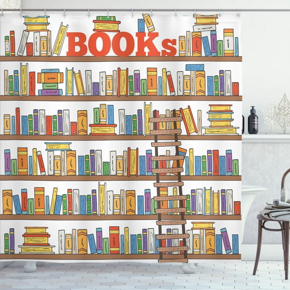 Ambesonne Colorful Shower Curtain, Library Ladder, 69"Wx84"L, Multicolor