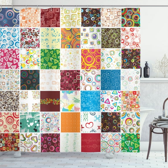 Ambesonne Colorful Shower Curtain, Patchwork Retro Style, 69"Wx84"L, Multicolor