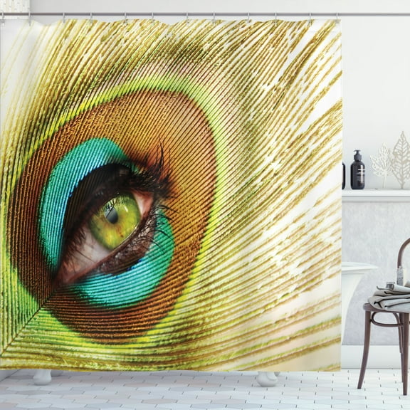 Ambesonne Colorful Shower Curtain, Peacock Feather Eye, 69"Wx70"L, Green Brown Turquoise