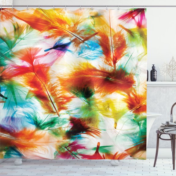 Ambesonne Colorful Shower Curtain, Puffy Dreamy Feathers, 69"Wx70"L, Multicolor