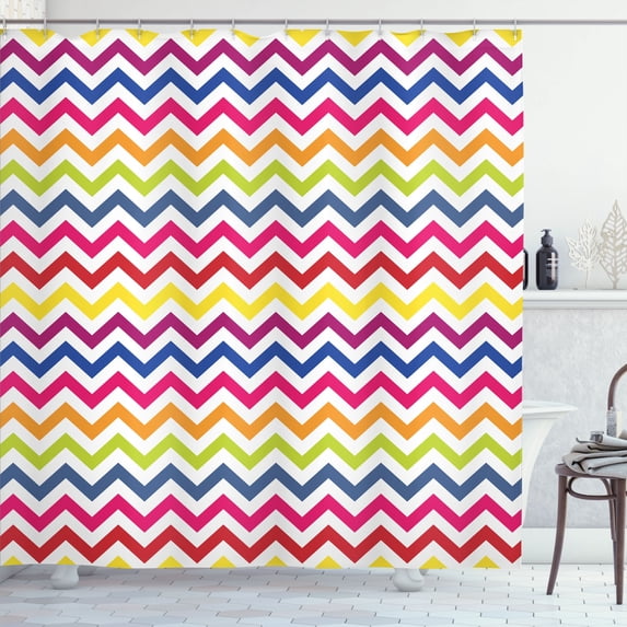 Ambesonne Colorful Shower Curtain, Rainbow Chevron Fun, 69"Wx70"L, Multicolor