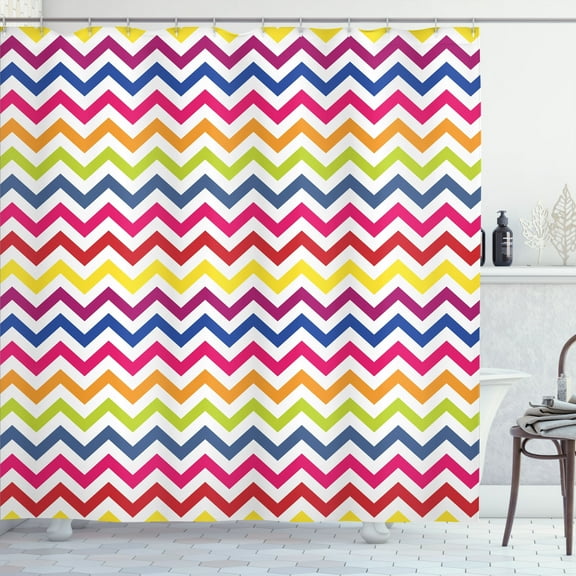 Ambesonne Colorful Shower Curtain, Rainbow Chevron Fun, 69"Wx84"L, Multicolor