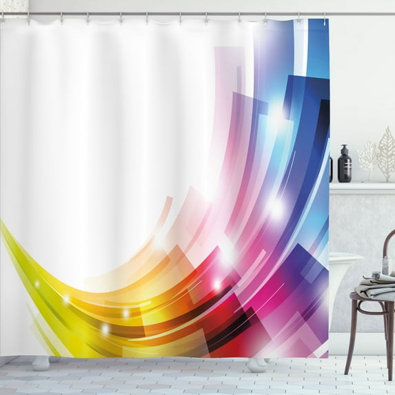 Ambesonne Colorful Shower Curtain, Rainbow Style Abstract Art, 69"Wx84"L, White and Multicolor