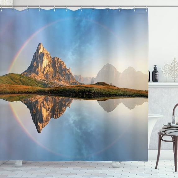 Ambesonne Colorful Shower Curtain, Rainbow over Mountain, 69"Wx70"L, Multicolor