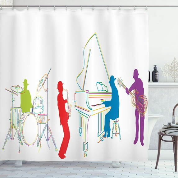 Ambesonne Colorful Shower Curtain, Retro Jazz Band Music, 69"Wx75"L, Multicolor