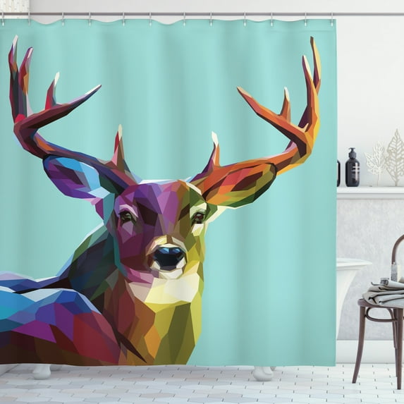 Ambesonne Colorful Shower Curtain, Retro Low Poly Deer, 69"Wx70"L, Multicolor