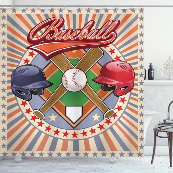 Ambesonne Colorful Shower Curtain, Retro Pop Art Baseball, 69"Wx75"L, Multicolor
