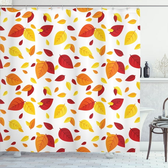 Ambesonne Colorful Shower Curtain, Seasonal Fall Leaves, 69"Wx70"L, Red Orange Yellow
