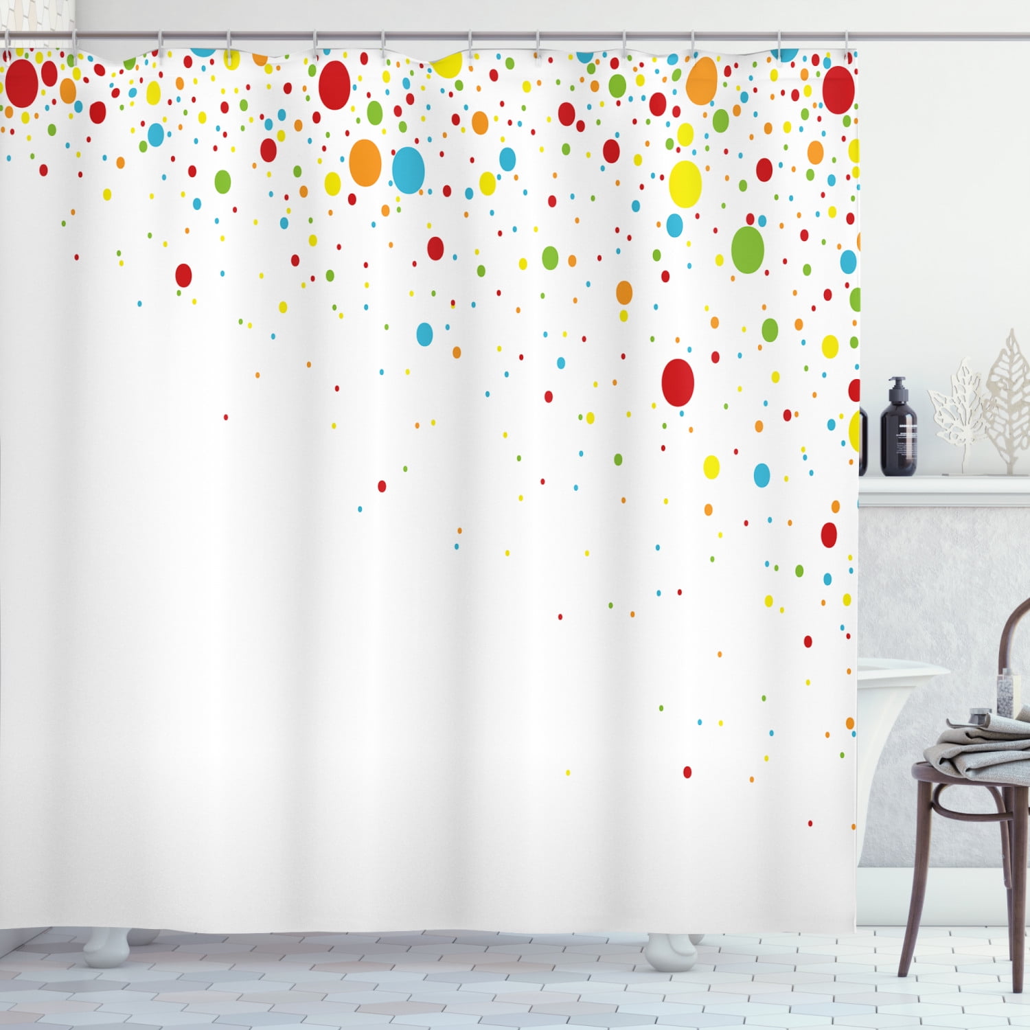 Colorful Polka Dot Fabric Shower Curtain, 69" W x 70" L