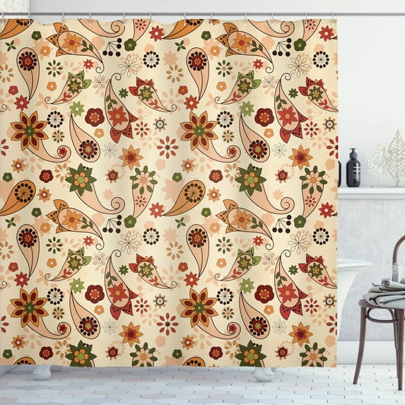 Ambesonne Colorful Shower Curtain, Spring Motif Paisley, 69"Wx70"L, Multicolor