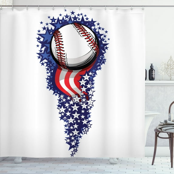 Ambesonne Colorful Shower Curtain, Stars Stripes Holiday Art, 69"Wx70"L, Purple White Red