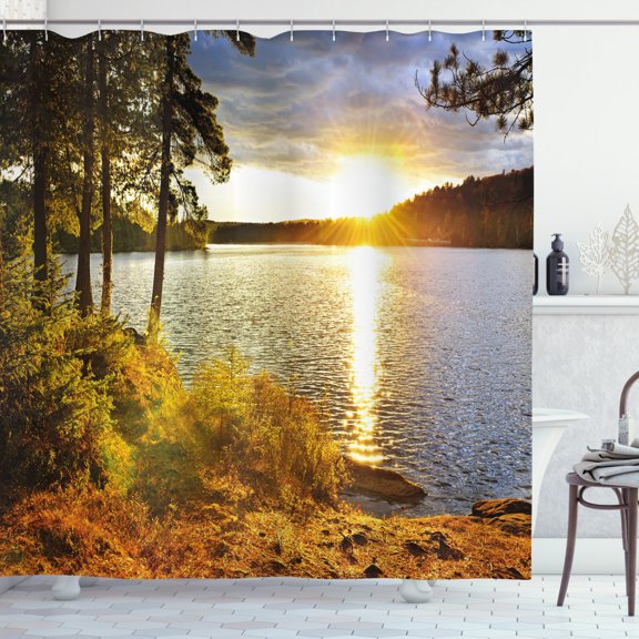 Ambesonne Colorful Shower Curtain, Sunset Forest Canada, 69"Wx70"L, Multicolor