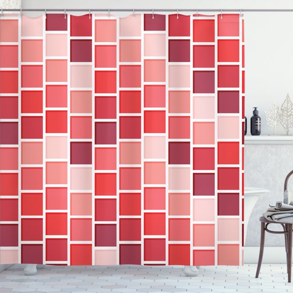 Ambesonne Colorful Shower Curtain, Tile Rectangle Square, 69"Wx84"L, Coral Rose Dried Rose