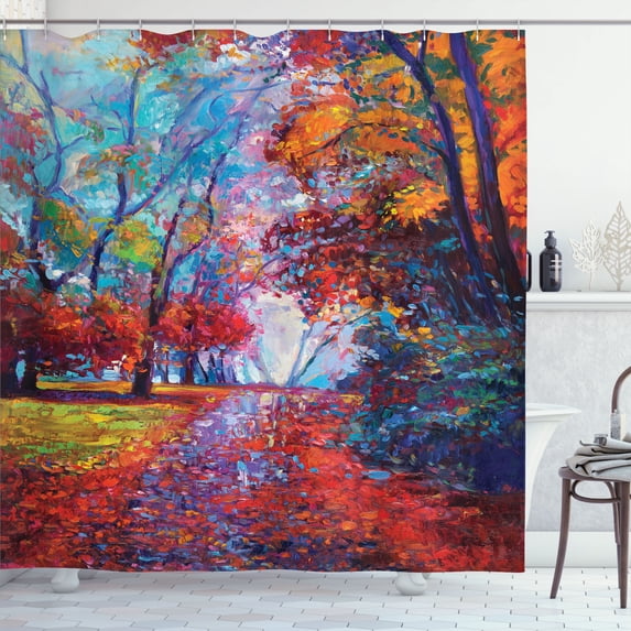 Ambesonne Colorful Shower Curtain, Trees Park Fall Autumn, 69"Wx84"L, Multicolor