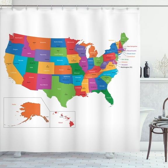 Ambesonne Colorful Shower Curtain, USA Map with States, 69"Wx84"L, Multicolor