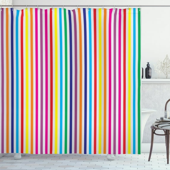 Ambesonne Colorful Shower Curtain, Vertical Stripes Print, 69"Wx70"L, Multicolor