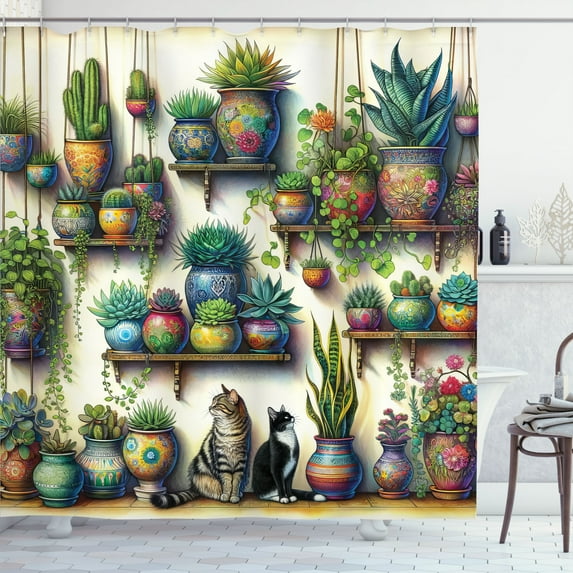 Ambesonne Colorful Shower Curtain, Vintage Botany Boho Leaves, 69"Wx70"L, Beige Fern Green Teal