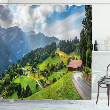 Ambesonne Colorful Shower Curtain, Wengen Village View Image, 69"Wx75"L, Multicolor