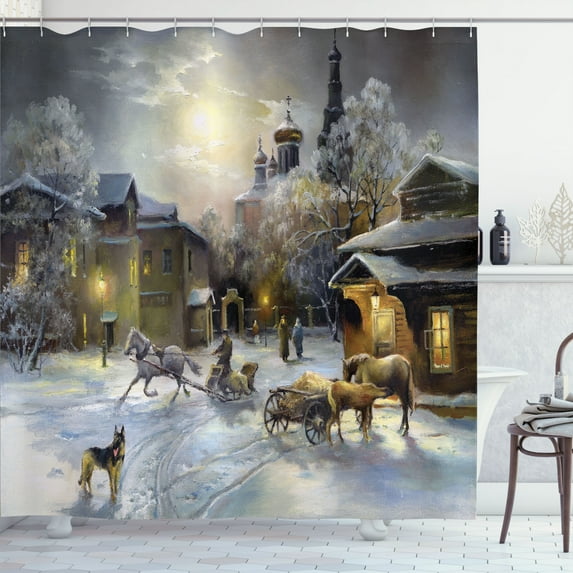 Ambesonne Colorful Shower Curtain, Winter Rural Landscape, 69"Wx84"L, Multicolor