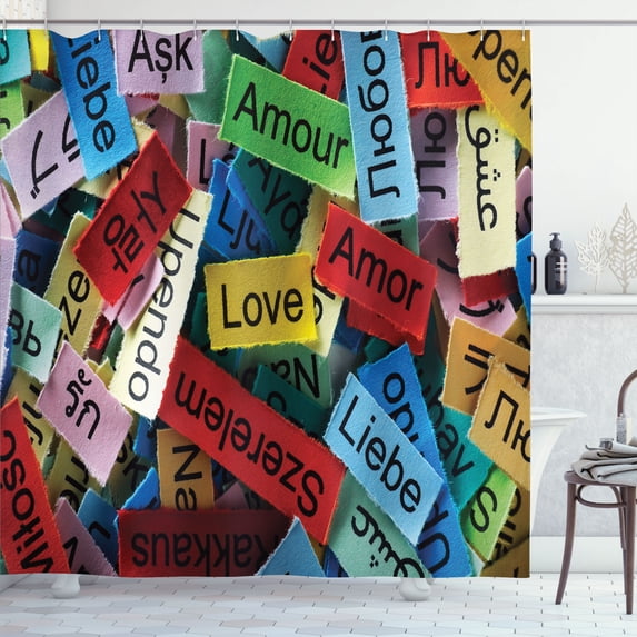 Ambesonne Colorful Shower Curtain, Words Composition Love, 69"Wx70"L, Multi